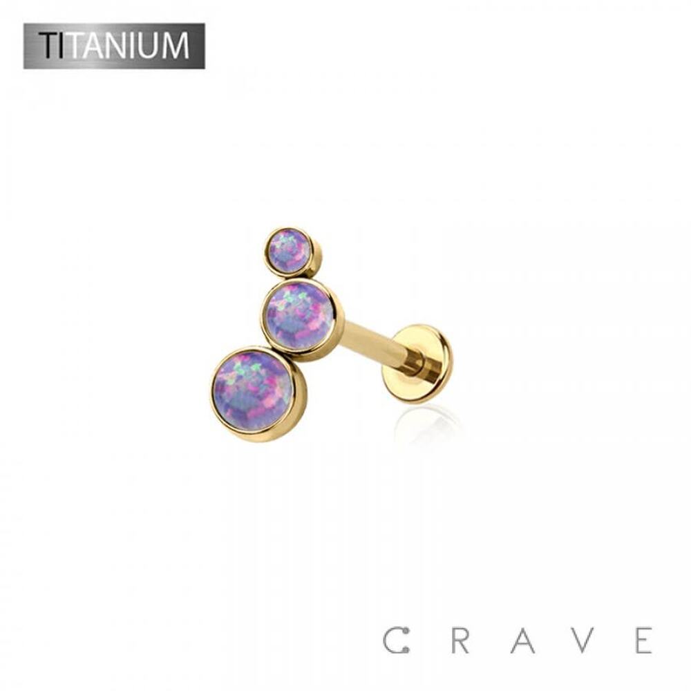 Opal Titanium Threadless (Push In) Round Labret-Gold/Purple